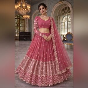 Pink Sequin Zari Embroidery Work Lehenga Choli